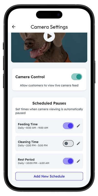 Woof Watch kennel app scheduler for viewing windows